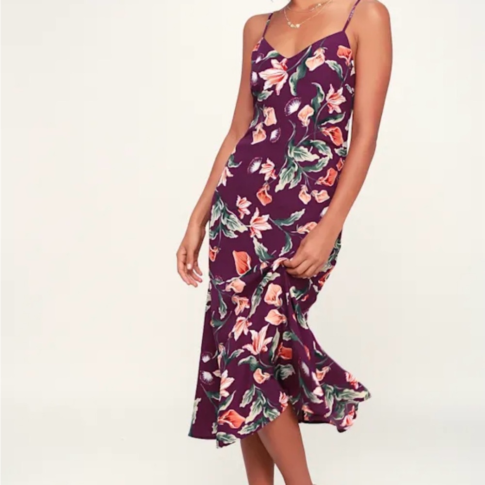 Lulu's Purple Floral Midi Dress